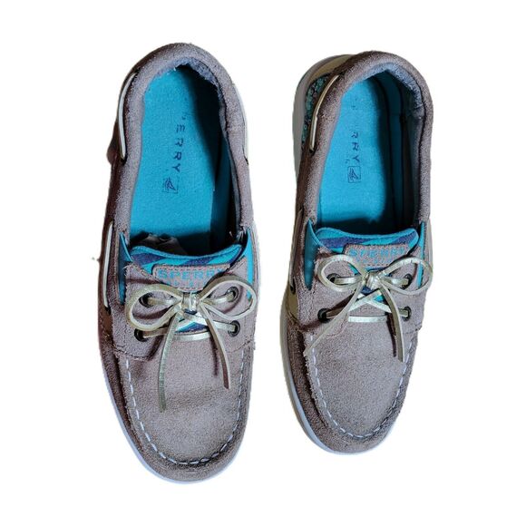 Sperry Girls 5m Leather Topsider Butterflyfish Green Sequin Boat Shoes READ - Picture 7 of 9